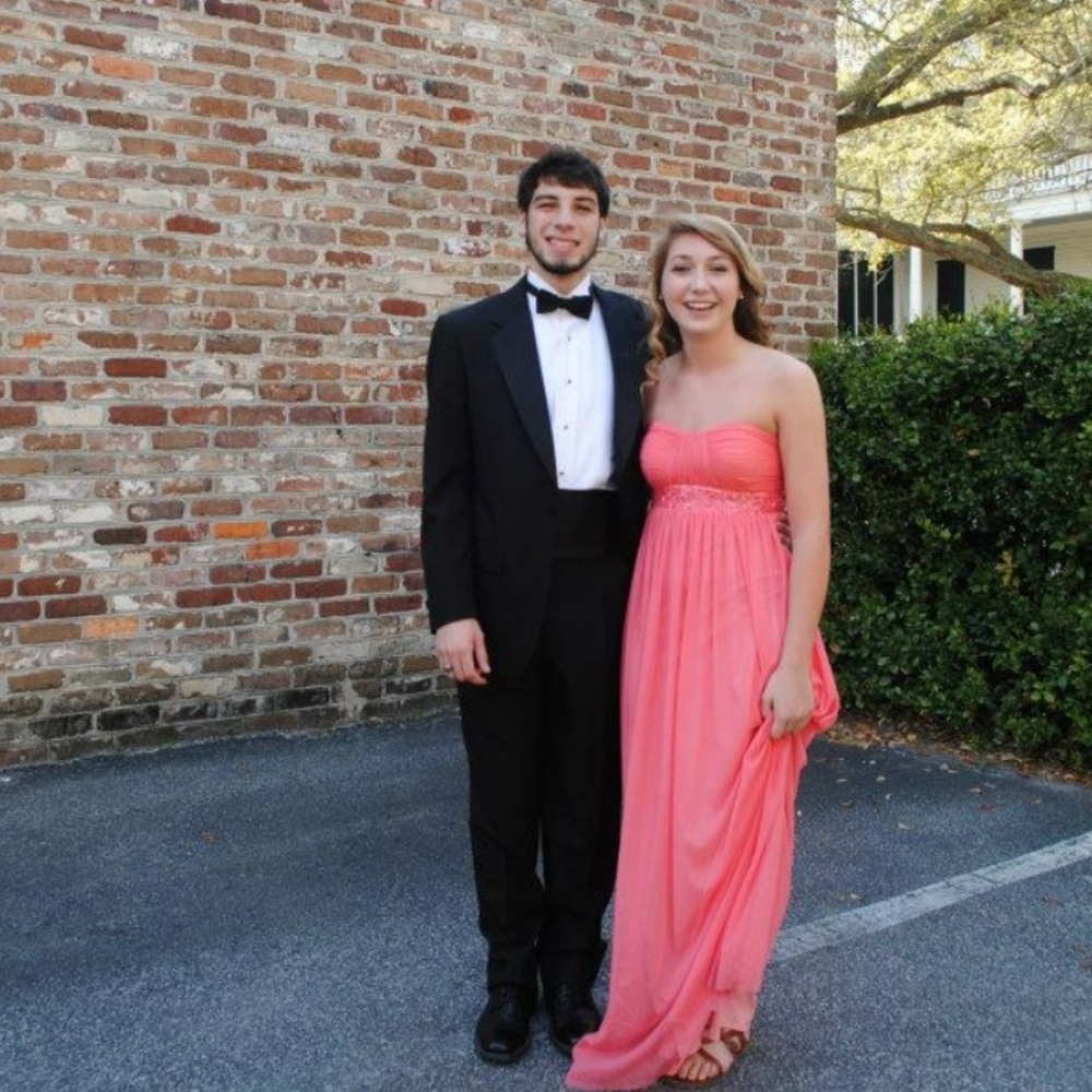 Strapless peach dress